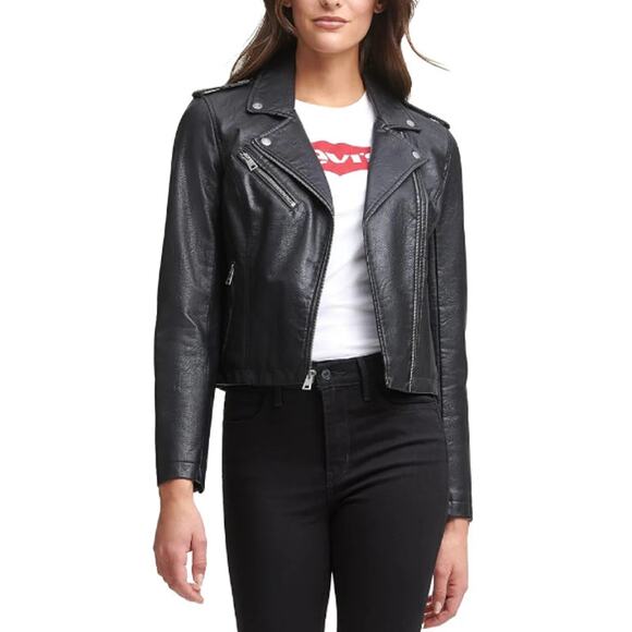NEW Levi's Faux Leather Moto Jacket Size XS Black Motorcycle Vegan Combat Goth - Picture 1 of 13